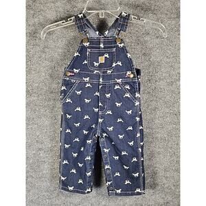 Carhartt Bib overalls horses print Girls 12 M Blue Denim snap legs Equestrian